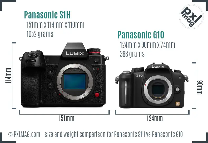 Panasonic S1H vs Panasonic G10 size comparison