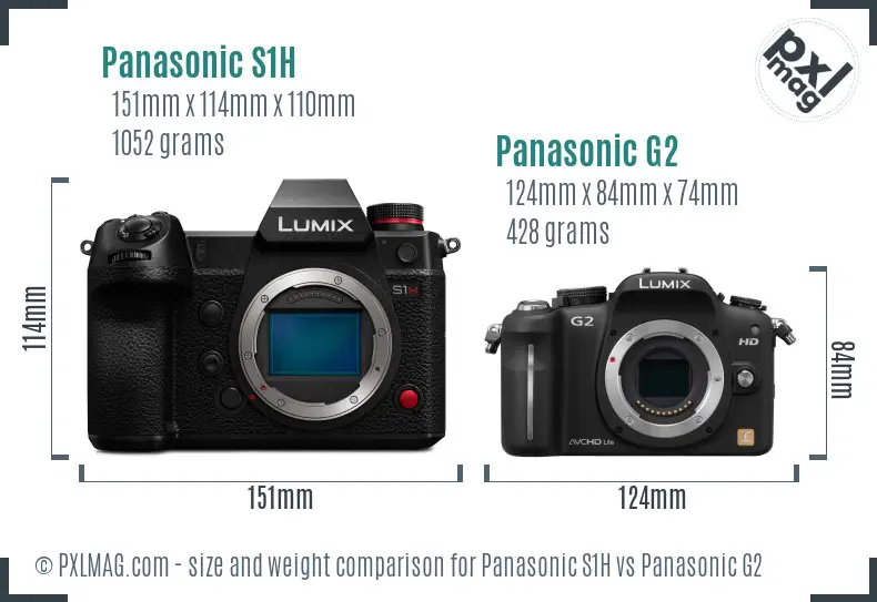 Panasonic S1H vs Panasonic G2 size comparison