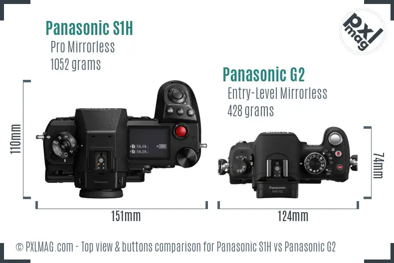 Panasonic S1H vs Panasonic G2 top view buttons comparison