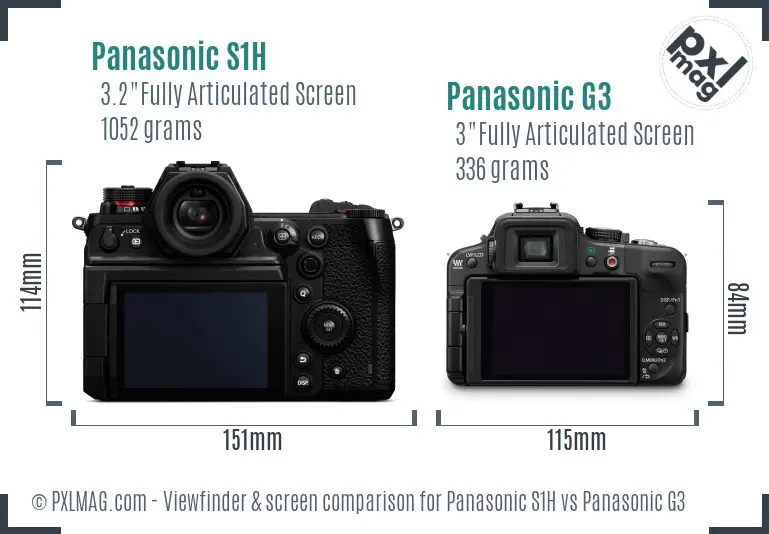 Panasonic S1H vs Panasonic G3 Screen and Viewfinder comparison