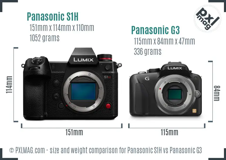 Panasonic S1H vs Panasonic G3 size comparison