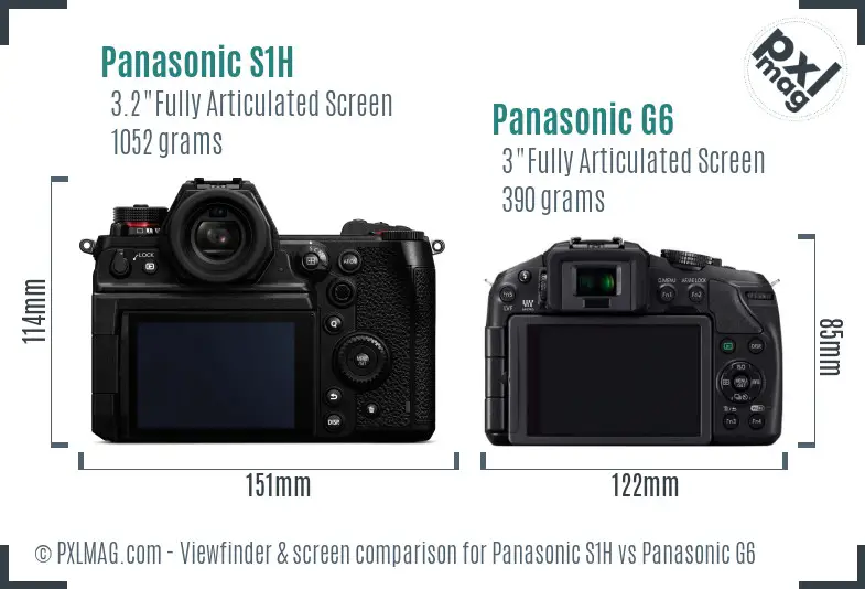 Panasonic S1H vs Panasonic G6 Screen and Viewfinder comparison