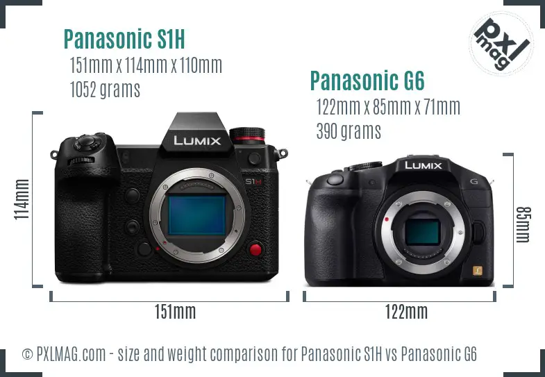 Panasonic S1H vs Panasonic G6 size comparison