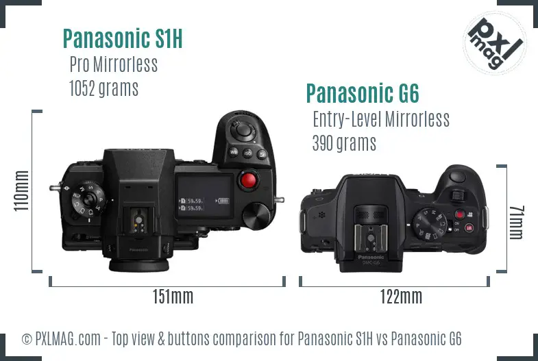 Panasonic S1H vs Panasonic G6 top view buttons comparison