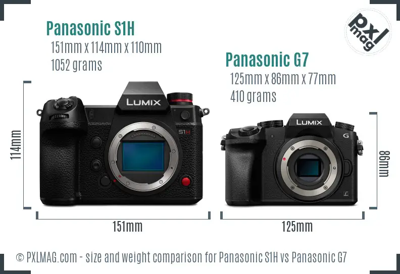 Panasonic S1H vs Panasonic G7 size comparison
