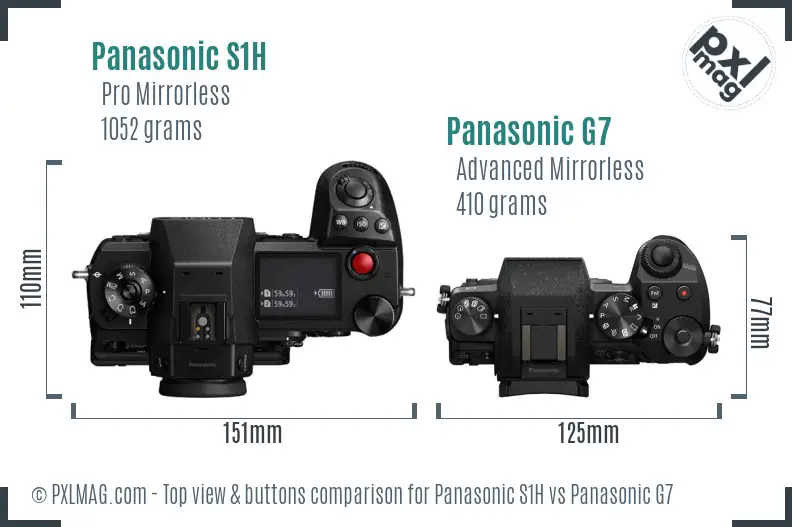 Panasonic S1H vs Panasonic G7 top view buttons comparison