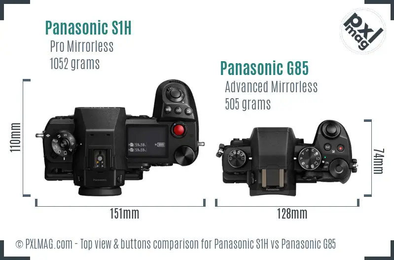 Panasonic S1H vs Panasonic G85 top view buttons comparison