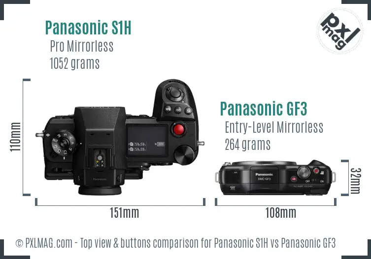 Panasonic S1H vs Panasonic GF3 top view buttons comparison