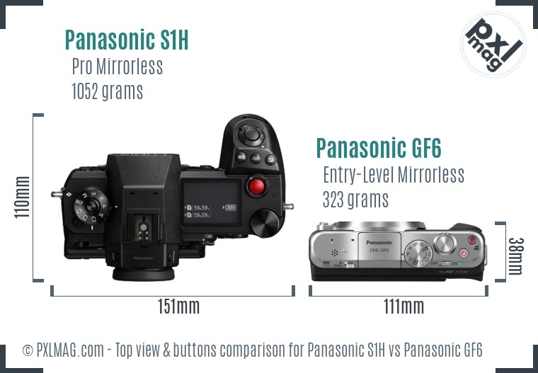 Panasonic S1H vs Panasonic GF6 top view buttons comparison