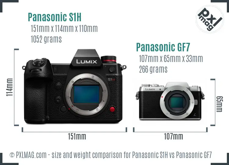 Panasonic S1H vs Panasonic GF7 size comparison