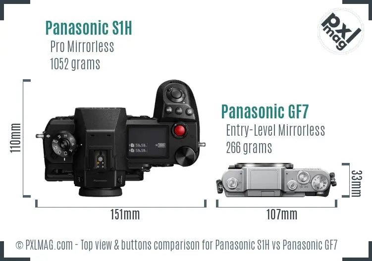 Panasonic S1H vs Panasonic GF7 top view buttons comparison