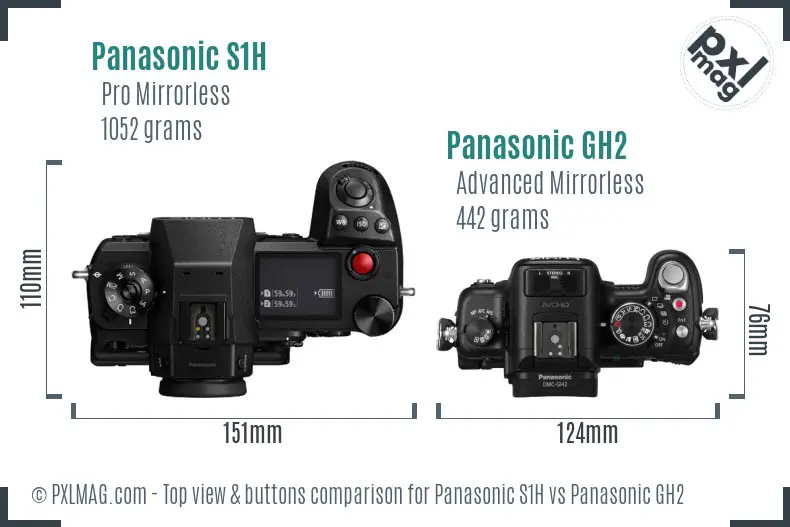 Panasonic S1H vs Panasonic GH2 top view buttons comparison
