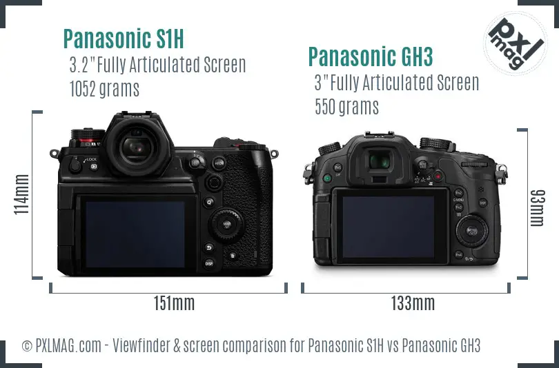 Panasonic S1H vs Panasonic GH3 Screen and Viewfinder comparison
