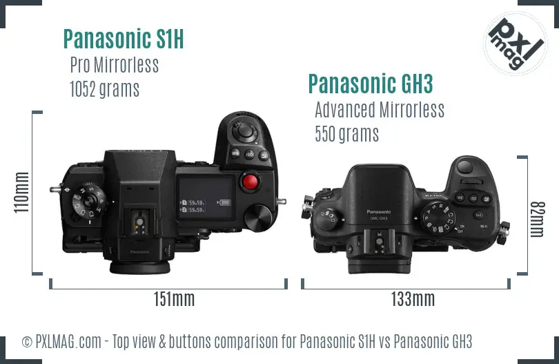 Panasonic S1H vs Panasonic GH3 top view buttons comparison