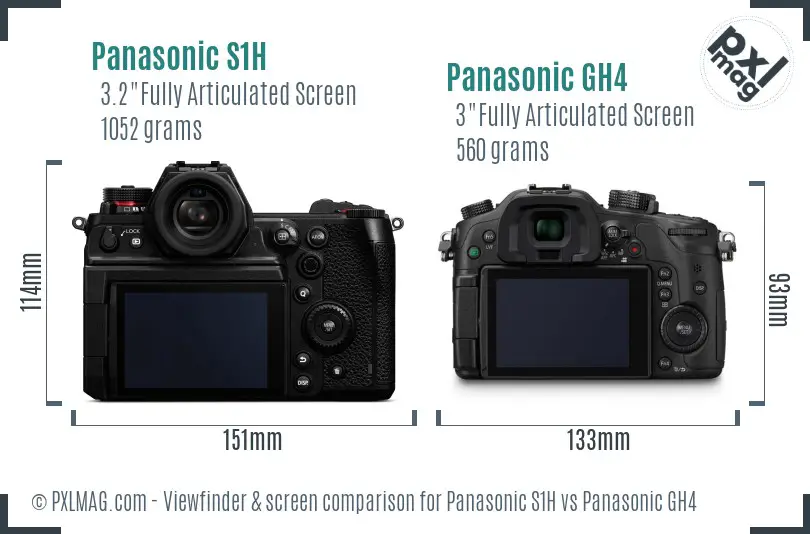 Panasonic S1H vs Panasonic GH4 Screen and Viewfinder comparison