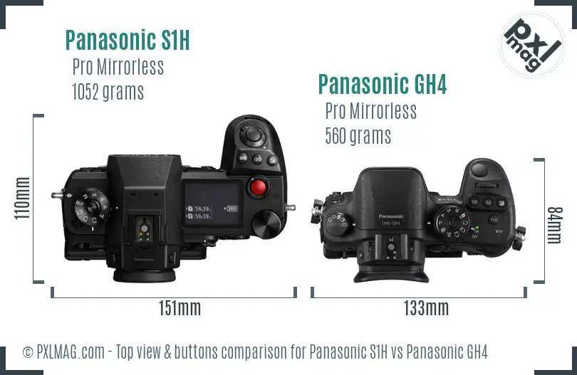 Panasonic S1H vs Panasonic GH4 top view buttons comparison