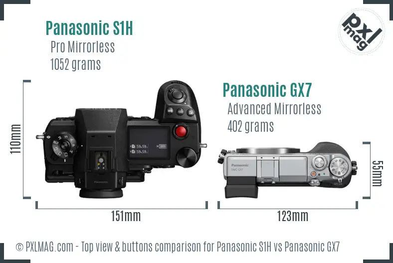 Panasonic S1H vs Panasonic GX7 top view buttons comparison