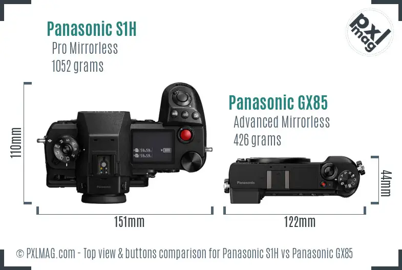 Panasonic S1H vs Panasonic GX85 top view buttons comparison