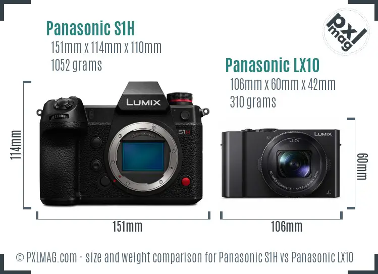 Panasonic S1H vs Panasonic LX10 size comparison