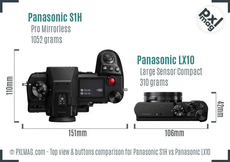 Panasonic S1H vs Panasonic LX10 top view buttons comparison