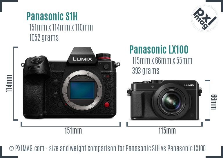 Panasonic S1H vs Panasonic LX100 size comparison