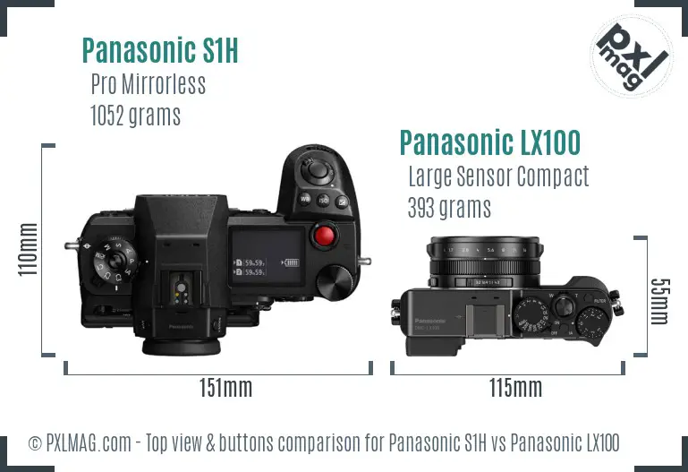 Panasonic S1H vs Panasonic LX100 top view buttons comparison