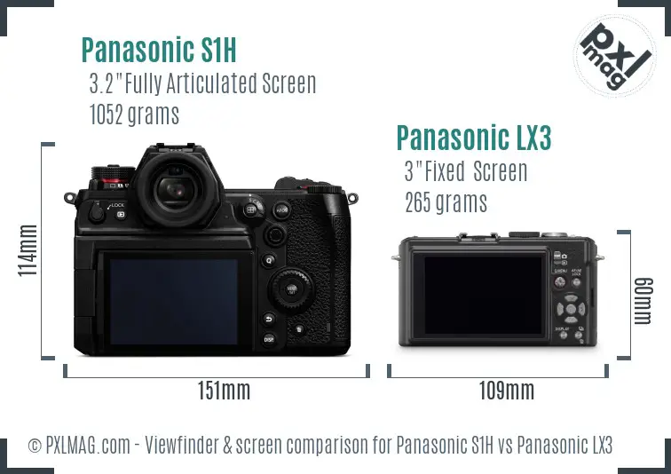 Panasonic S1H vs Panasonic LX3 Screen and Viewfinder comparison