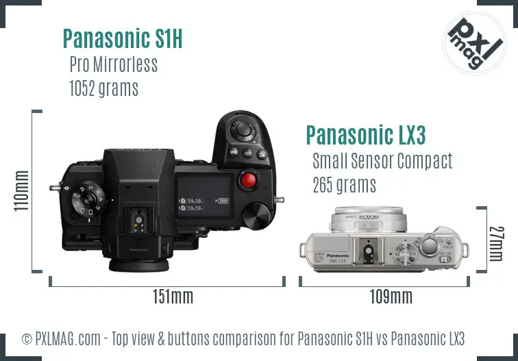 Panasonic S1H vs Panasonic LX3 top view buttons comparison