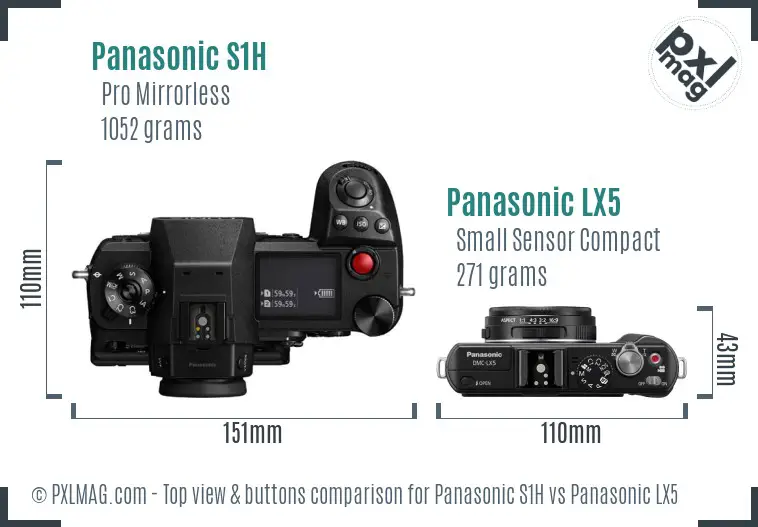 Panasonic S1H vs Panasonic LX5 top view buttons comparison