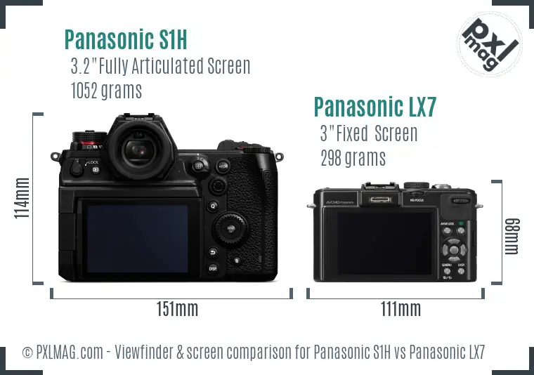 Panasonic S1H vs Panasonic LX7 Screen and Viewfinder comparison