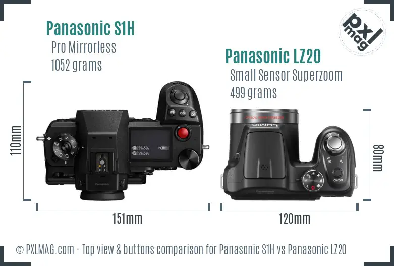 Panasonic S1H vs Panasonic LZ20 top view buttons comparison