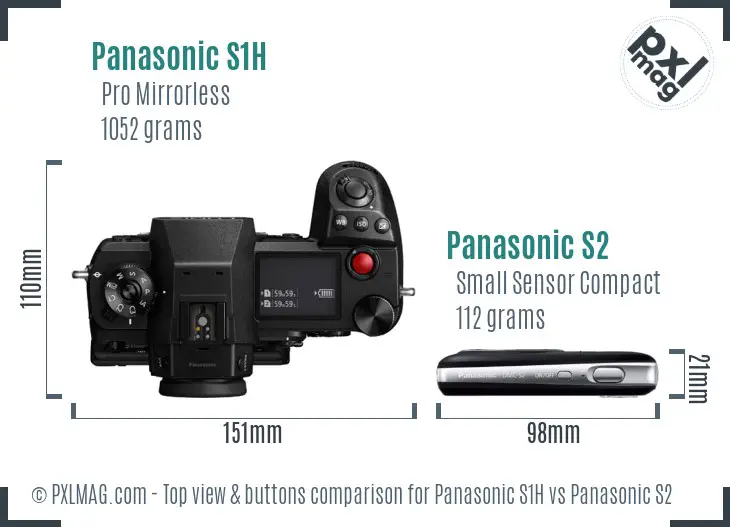 Panasonic S1H vs Panasonic S2 top view buttons comparison