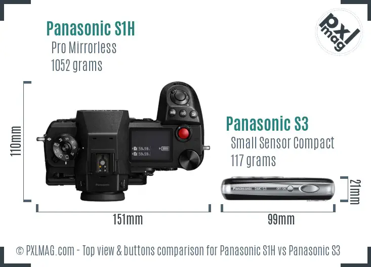 Panasonic S1H vs Panasonic S3 top view buttons comparison