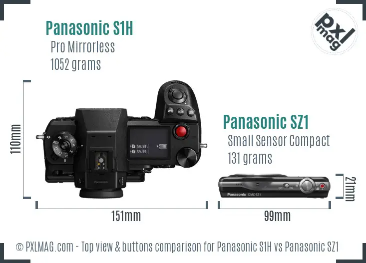 Panasonic S1H vs Panasonic SZ1 top view buttons comparison