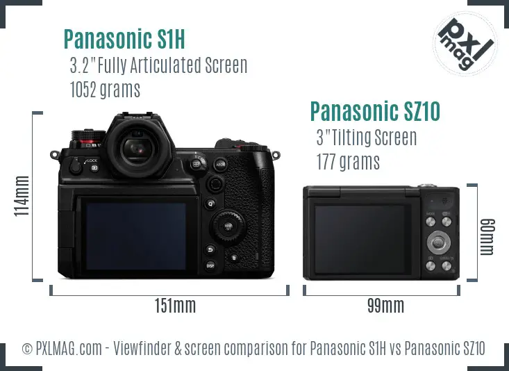 Panasonic S1H vs Panasonic SZ10 Screen and Viewfinder comparison