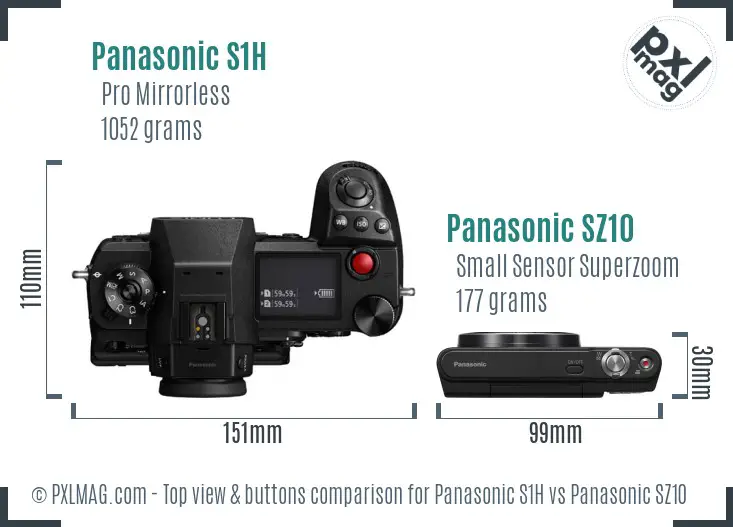 Panasonic S1H vs Panasonic SZ10 top view buttons comparison