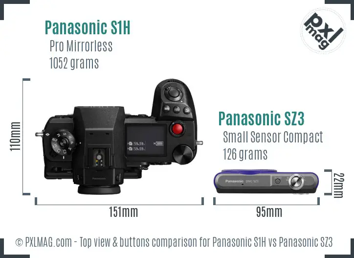 Panasonic S1H vs Panasonic SZ3 top view buttons comparison