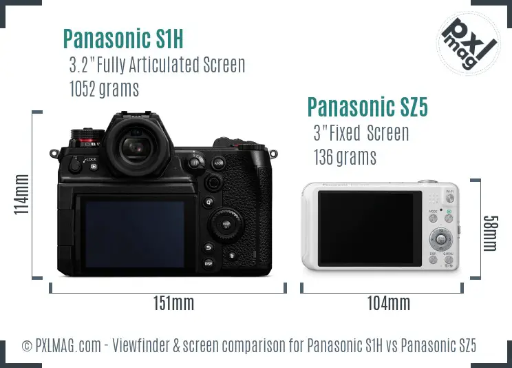 Panasonic S1H vs Panasonic SZ5 Screen and Viewfinder comparison