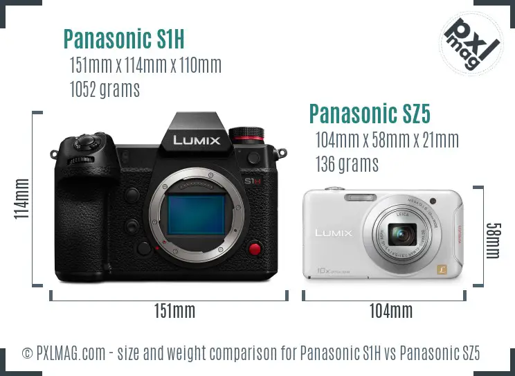 Panasonic S1H vs Panasonic SZ5 size comparison