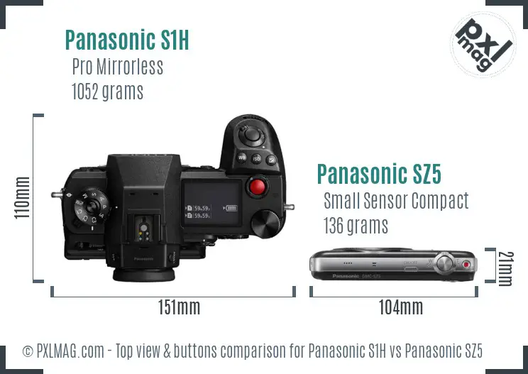 Panasonic S1H vs Panasonic SZ5 top view buttons comparison