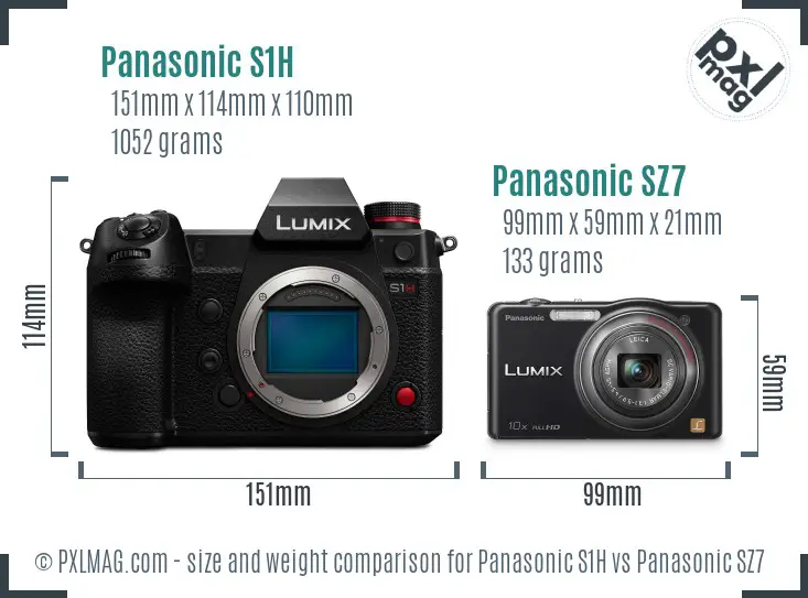 Panasonic S1H vs Panasonic SZ7 size comparison