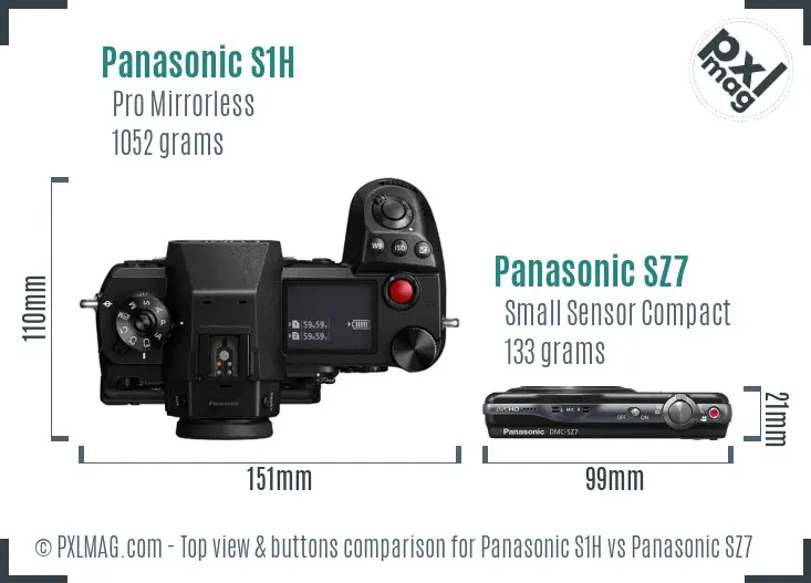 Panasonic S1H vs Panasonic SZ7 top view buttons comparison