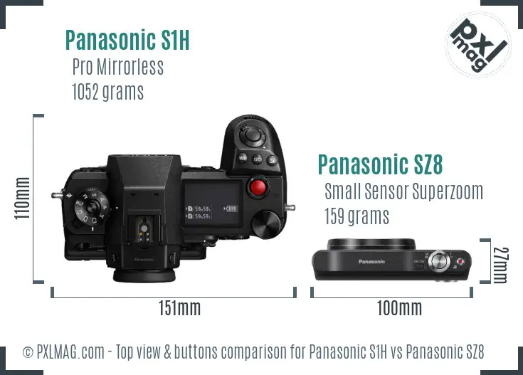 Panasonic S1H vs Panasonic SZ8 top view buttons comparison