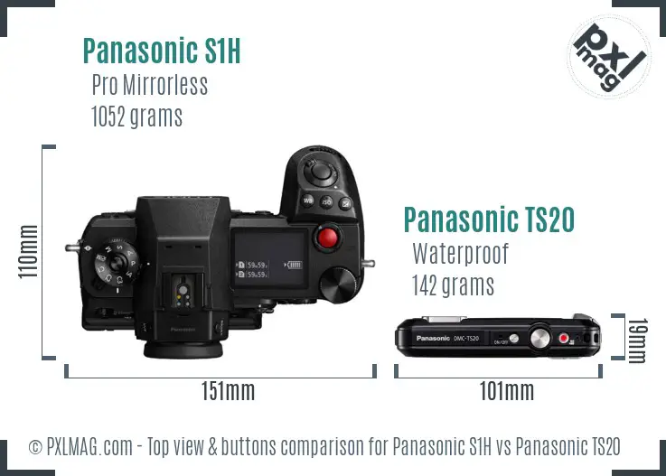 Panasonic S1H vs Panasonic TS20 top view buttons comparison