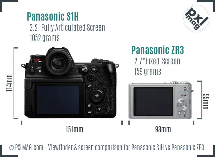 Panasonic S1H vs Panasonic ZR3 Screen and Viewfinder comparison