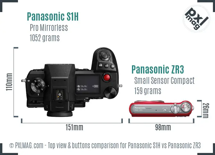 Panasonic S1H vs Panasonic ZR3 top view buttons comparison