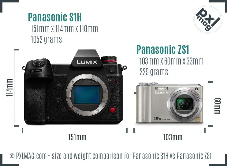 Panasonic S1H vs Panasonic ZS1 size comparison