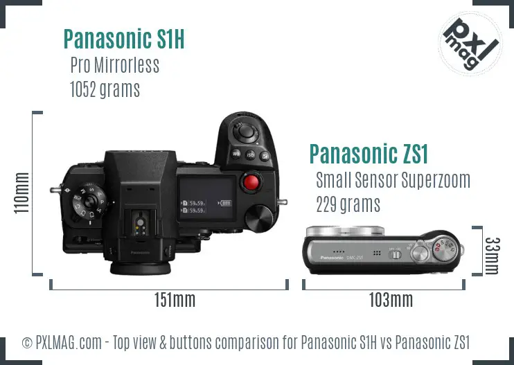 Panasonic S1H vs Panasonic ZS1 top view buttons comparison