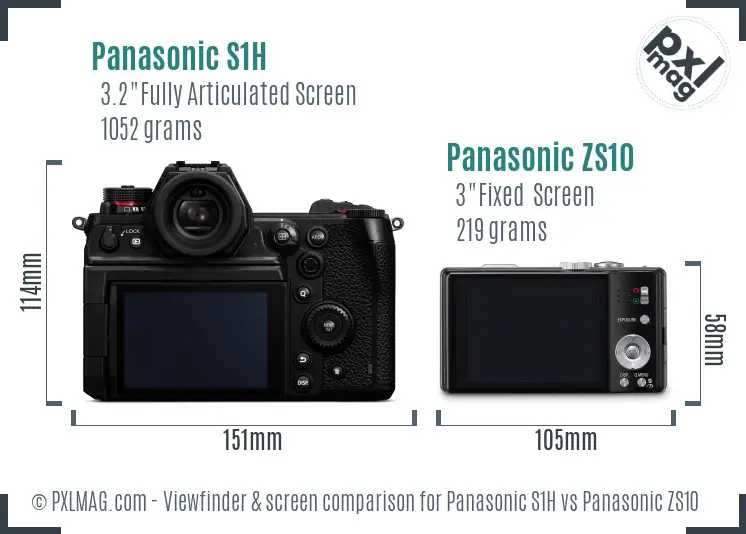 Panasonic S1H vs Panasonic ZS10 Screen and Viewfinder comparison