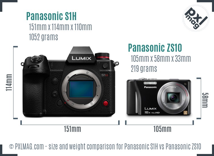 Panasonic S1H vs Panasonic ZS10 size comparison